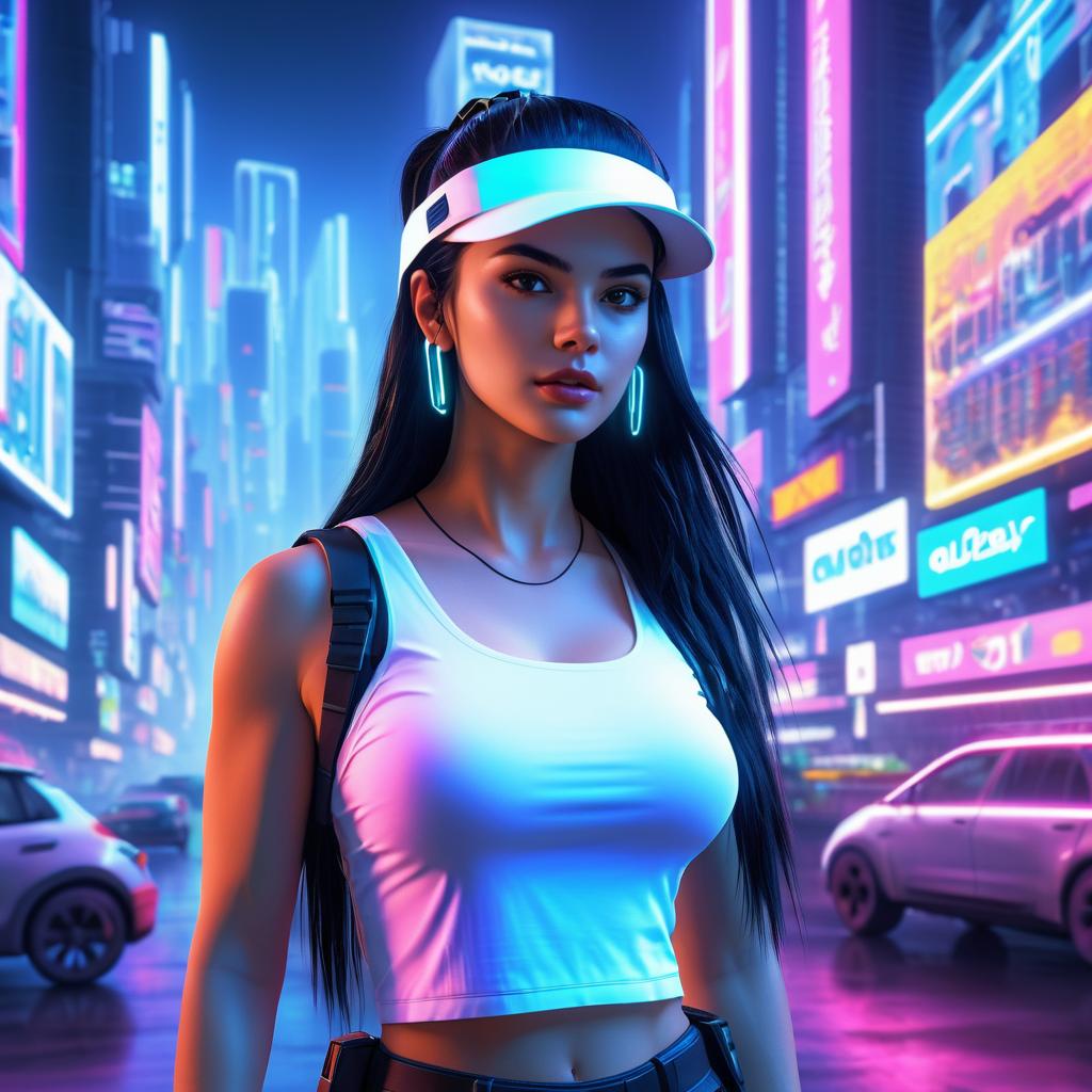 Photorealistic Cyberpunk Woman in City