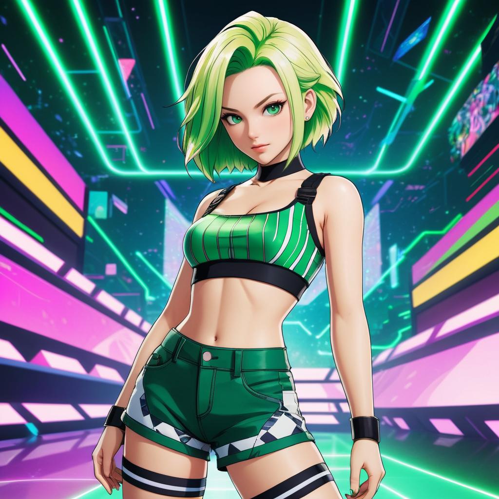 Anime-Style Android 18 in Cyberspace