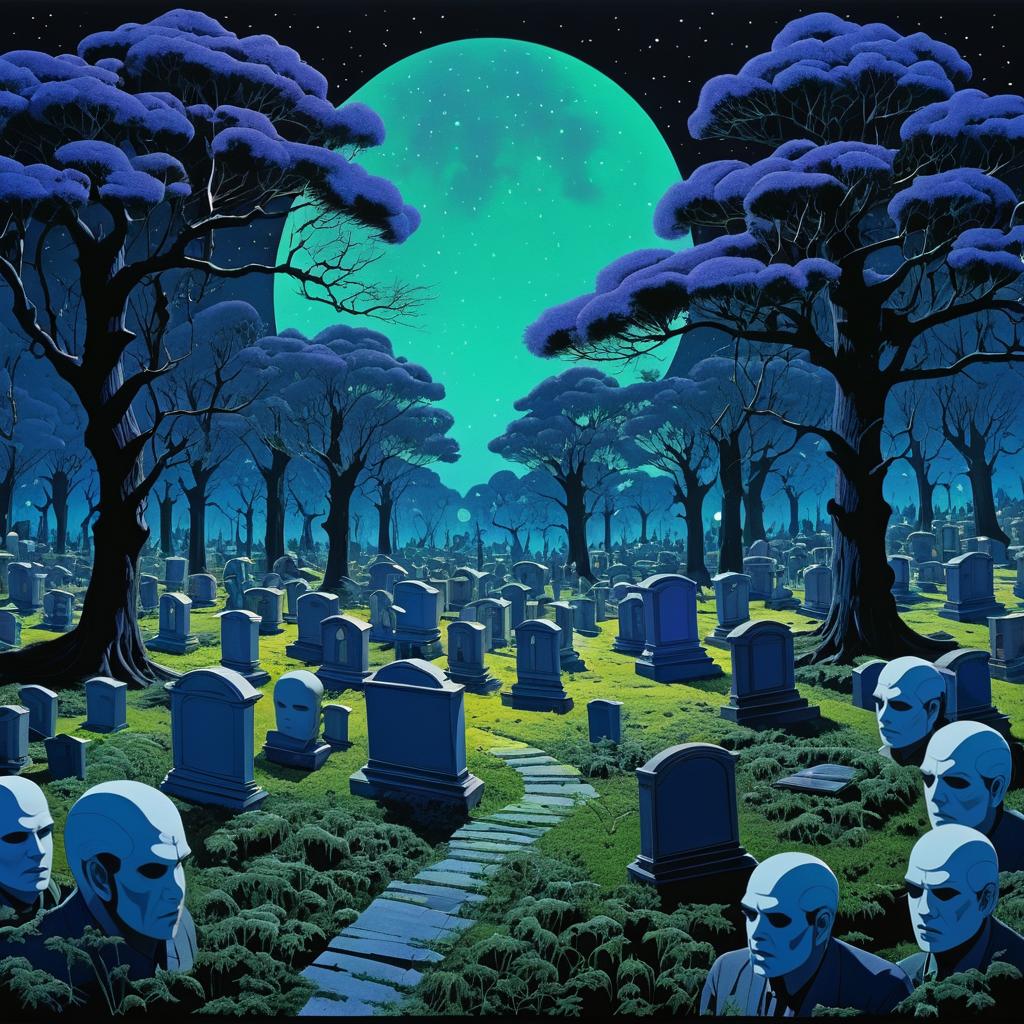 Surreal Graveyard with Human Heads