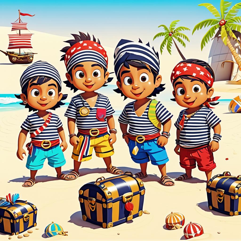 Cheerful Cartoon Pirates on the Beach