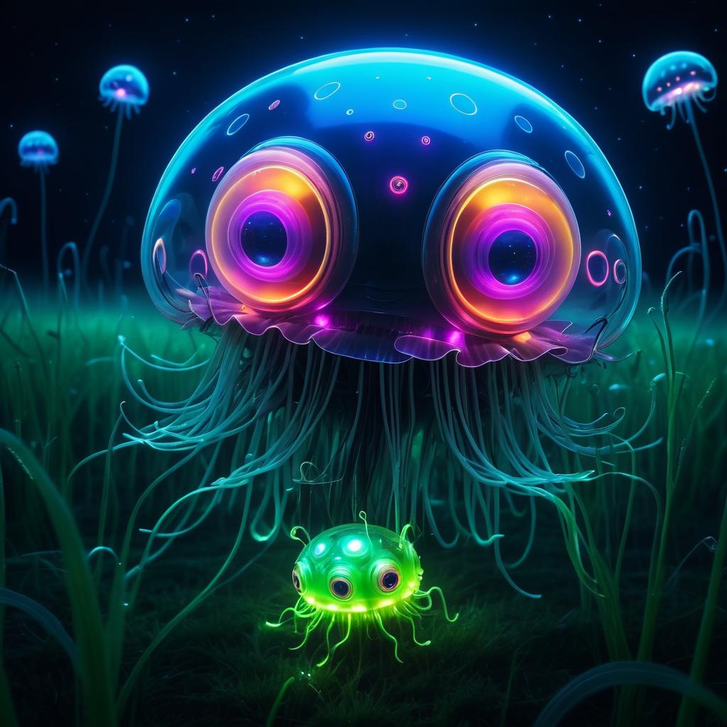 Surreal Glow: Jellyfish and Beetle Fantasy