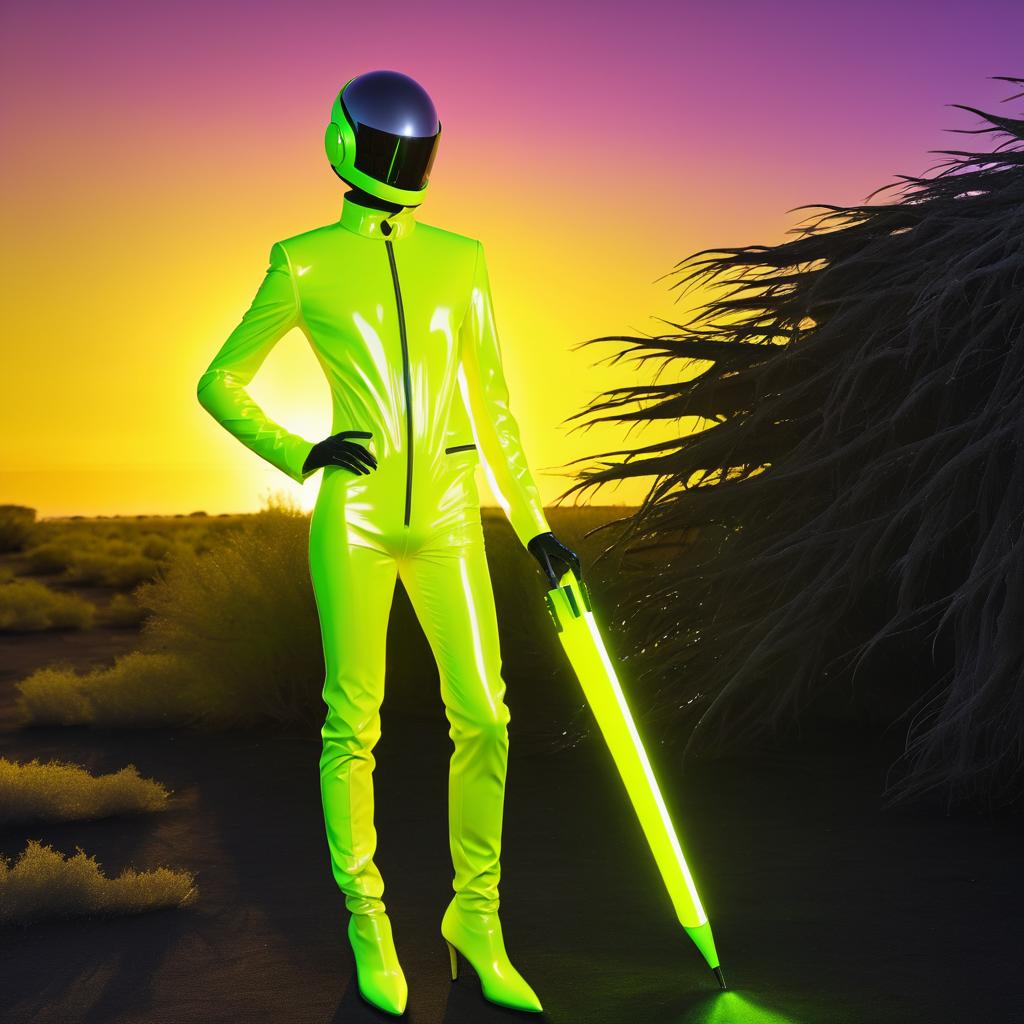 Futuristic Man in Glossy Yellow Spacesuit