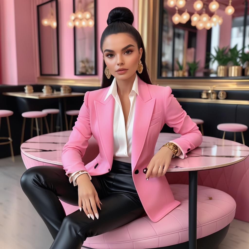 Elegant Fashionista at a Trendy Café