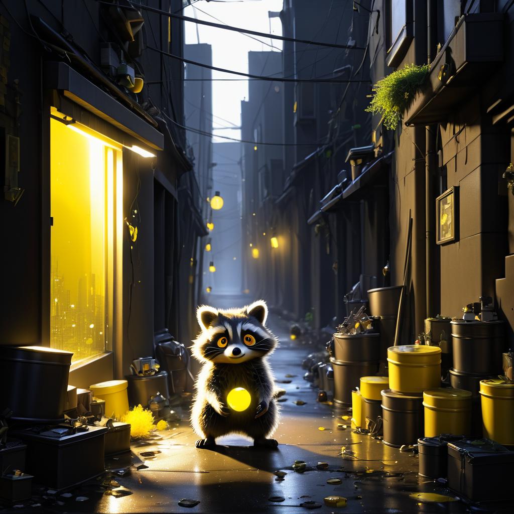 Mischievous Raccoon in Urban Alley