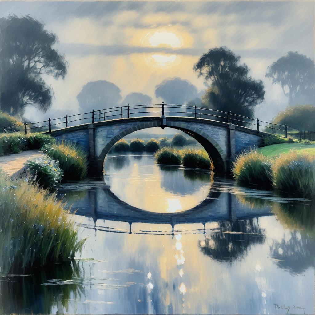 Monet-Inspired Bridges in Rainy Landscapes