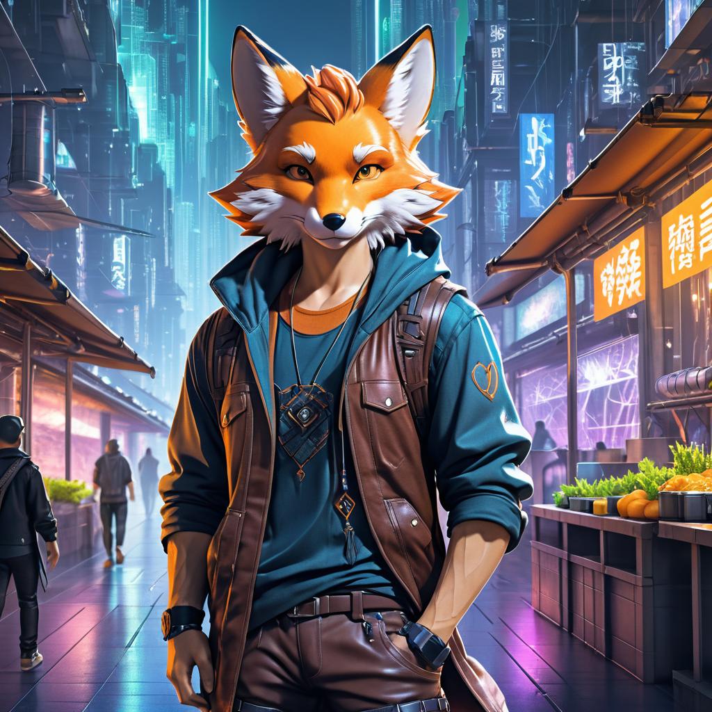 Charming Fox Bard in Cyberpunk Setting