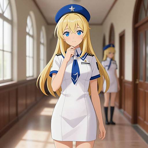 Anime Blonde Naval Officer Thinking