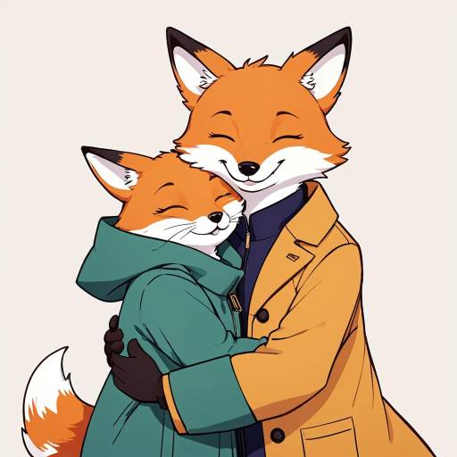 Hugging Fox Couple in Coats