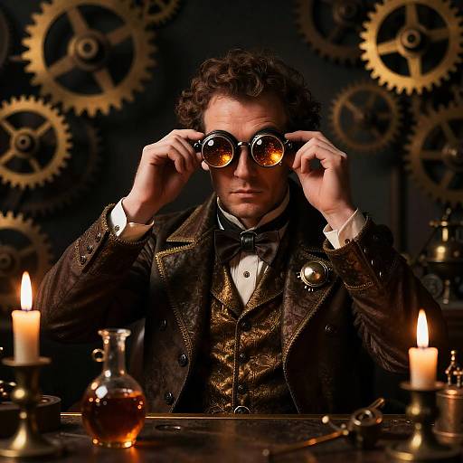 Regal Steampunk Inventor in Gilded Workshop