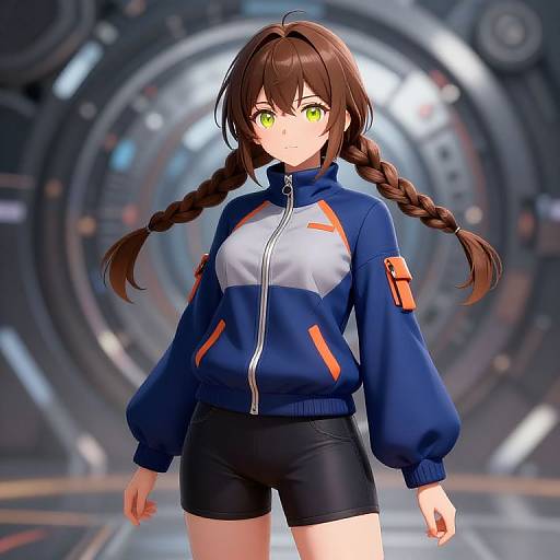 Anime Girl with Mechanical Background