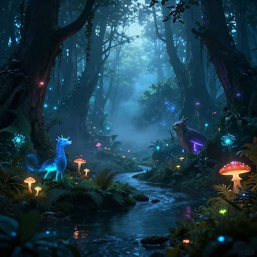 Bioluminescent Fantasy Forest Scene
