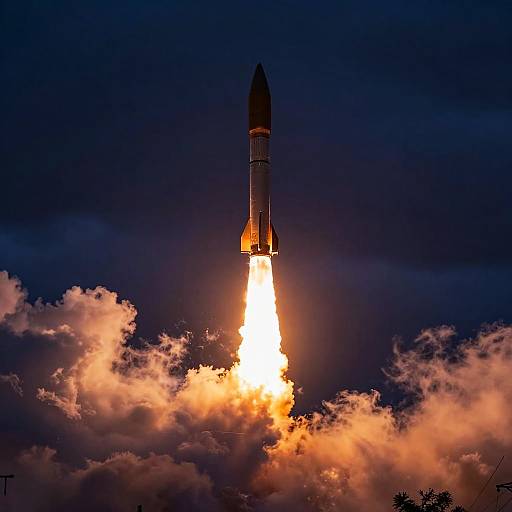 Fiery Rocket Piercing Stormy Sky