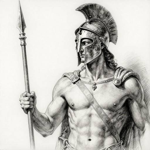 Achilles Spear Sketch in Baroque Chiaroscuro