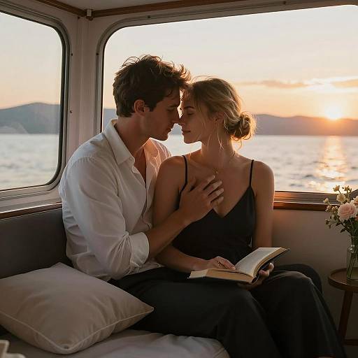 Romantic Boat Embrace at Sunset