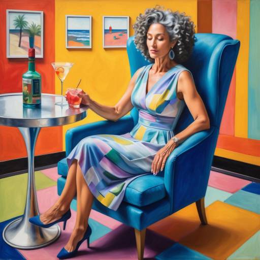 Solitary Woman in Art Gallery Lounge Solitary Woman in Art Gallery Lounge