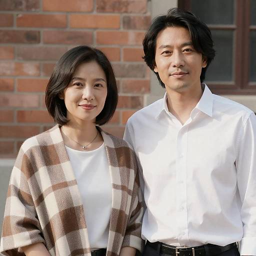 Sunlit Couple by Weathered Brick Wall