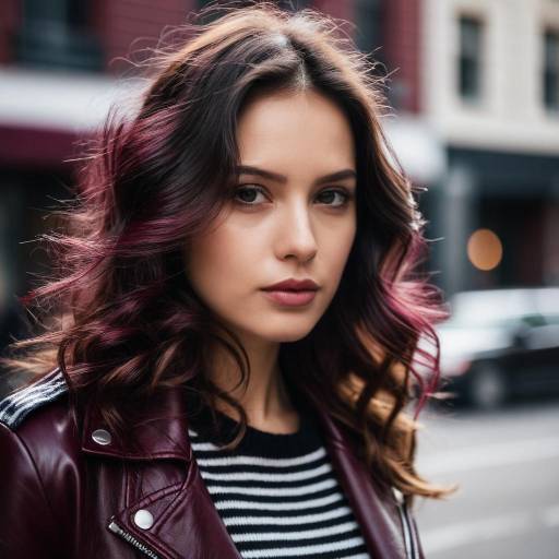 Young woman with wavy hair in urban setting