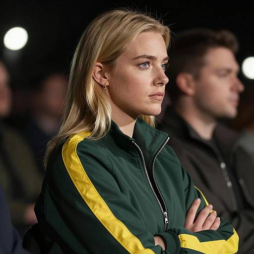 Profile of a Blonde Woman in Dark Green