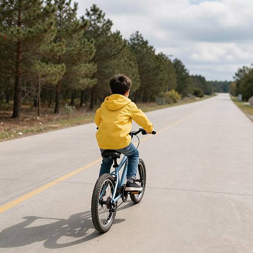Boy Riding Bicycle on Road