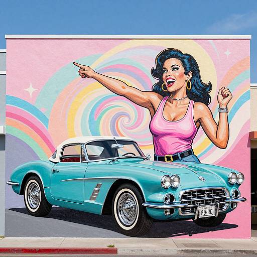 Vibrant Retro Mural with Classic Corvette