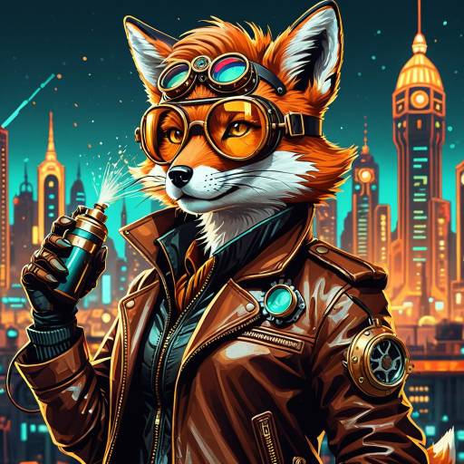 Steampunk Aviator Fox in Neon Cityscape