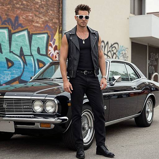 Stylish Man with Classic Car Urban