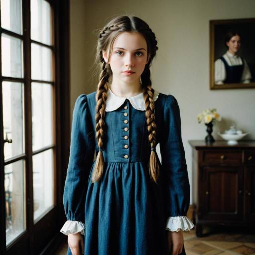 Young Girl in Cosette Costume with Twin Braids