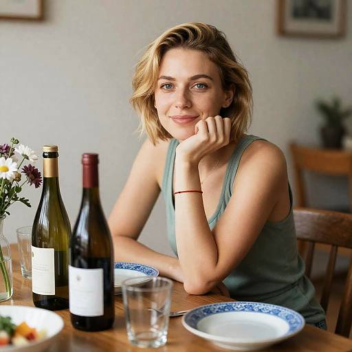 Blonde Woman Enjoying a Cozy Dining Scene