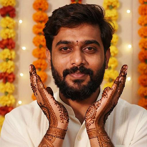 Indian Gentleman with V-Shape Beard and Mehndi