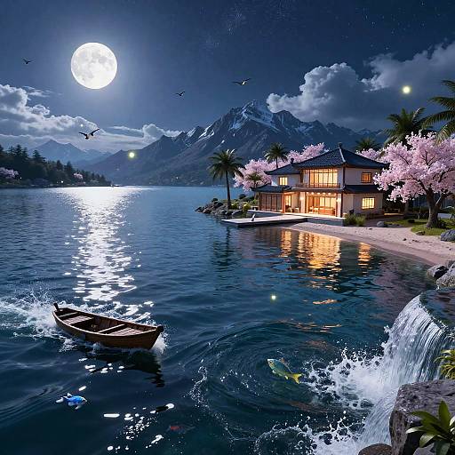 Moonlit Tropical Seaside Ultra-Realistic Vista