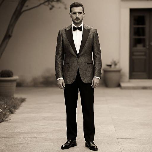 Man in Charcoal Brocade Evening Attire