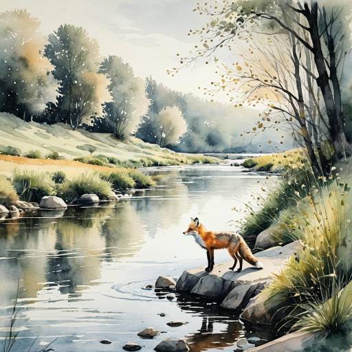 Watercolor Fox by Riverbank