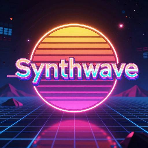 Synthwave Neon Logo with Retro Landscape