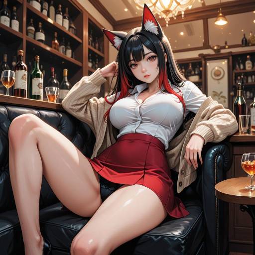 Anime girl with fox ears in bar lounge