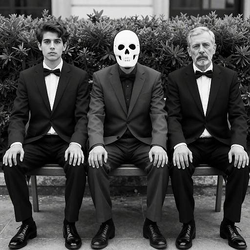 Mysterious Trio: Black-and-White Portrait