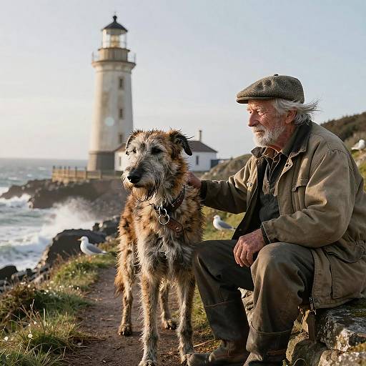 Elderly Fisherman and His Loyal Dog