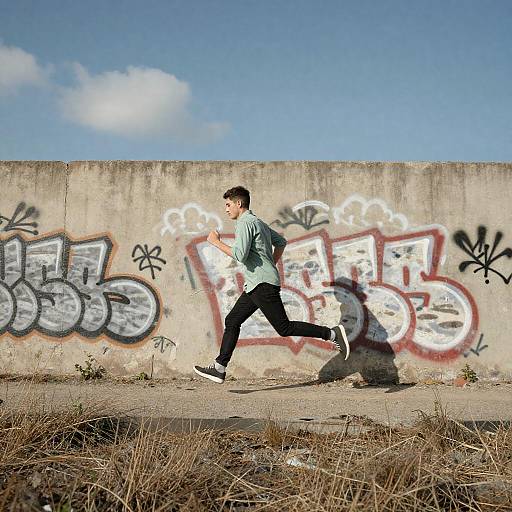 Dynamic Run Against Graffiti Background