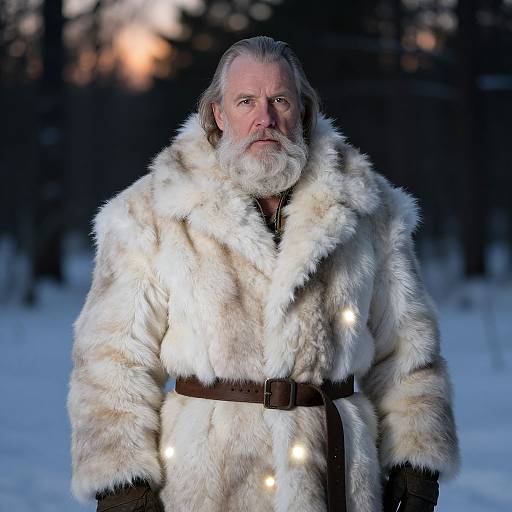 Elderly Man in Illuminated Fur Coat