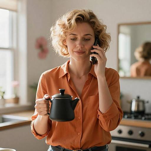 Casual Kitchen Scene with Modern Woman