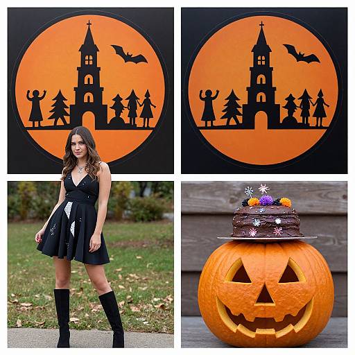 Halloween Collage with Woman and Cake