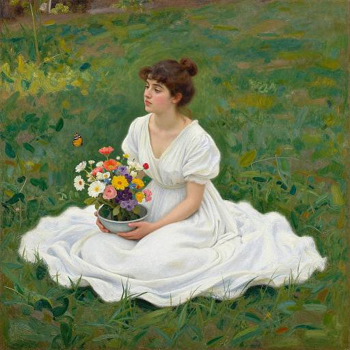 Serene Woman in Pastoral Oil Painting