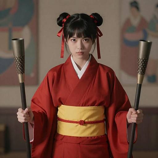 Misty Kimono Elegance with Torch