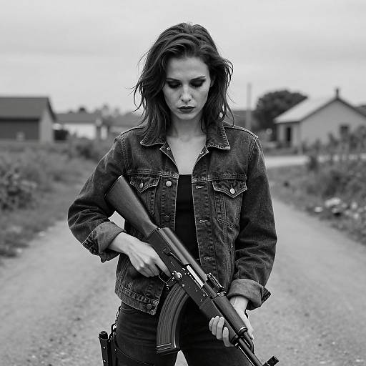 Somber Reflection: A Woman with AK-47