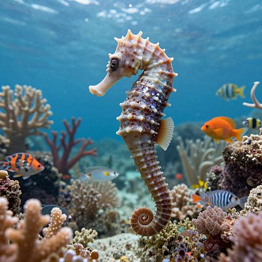 Regal Seahorse in Vibrant Coral Reef