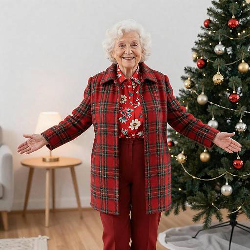 Cheerful Elderly Woman in Festive Décor