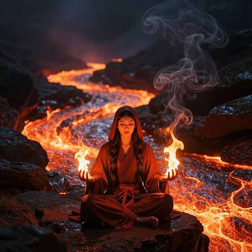 Meditating Firebender by Lava River