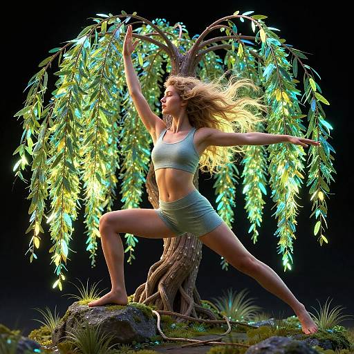 Neon Willow Muse in Warrior Pose