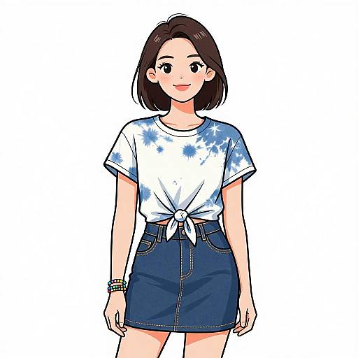 Smiling Woman in Blue Tie-Dye Outfit