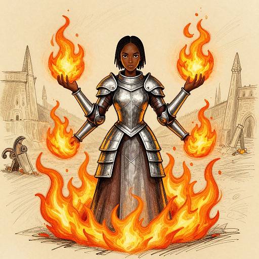 Fire-Wielding Warrior in Silver Armor