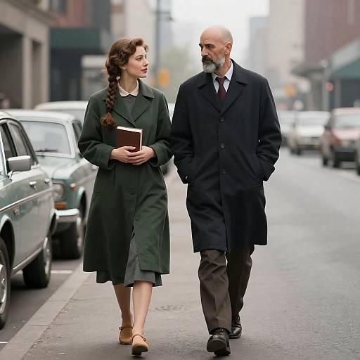 Man and Woman Walking on City Street